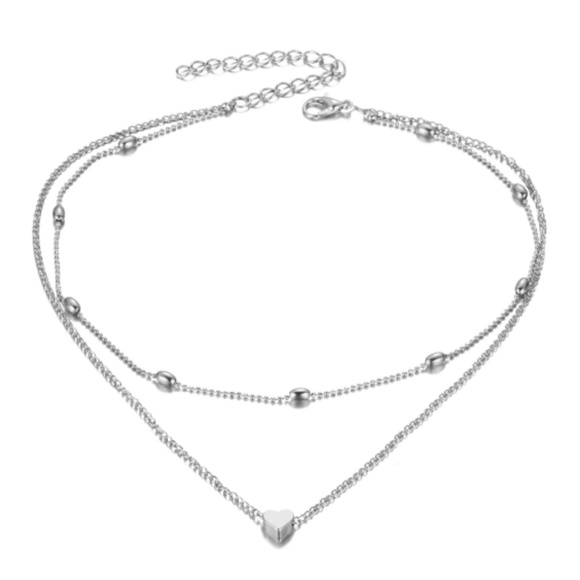 Delicate Silver Heart Pendant Choker Necklace NEW - Picture 2 of 2